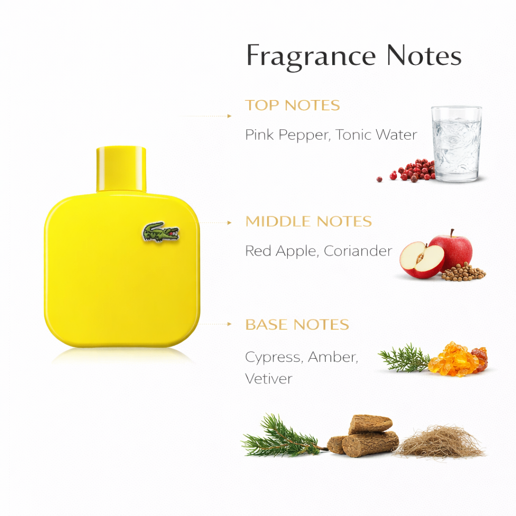Lacoste L.12.12 Jaune Eau de Toilette – Fresh Aromatic Citrus Fragrance for Men