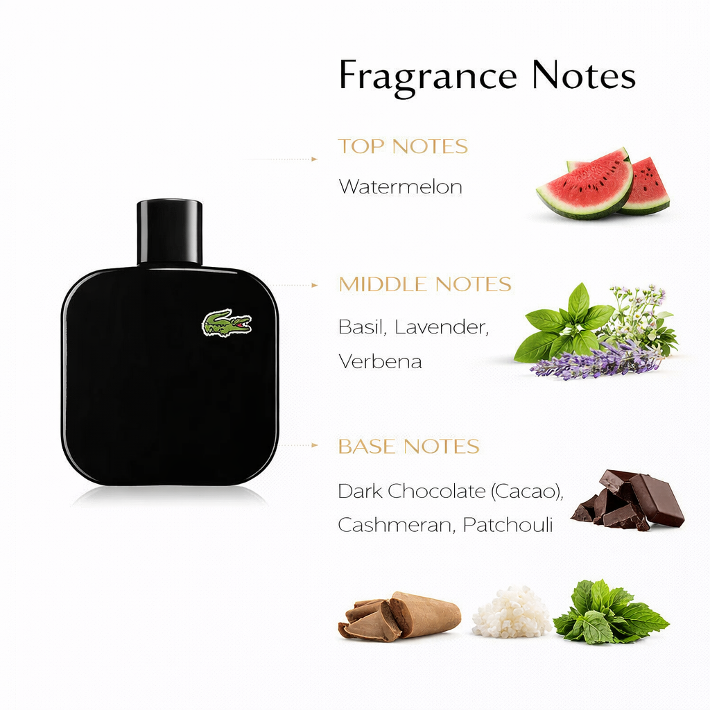Lacoste L.12.12 Noir Eau de Toilette – Fresh Spicy Aromatic Fragrance for Men
