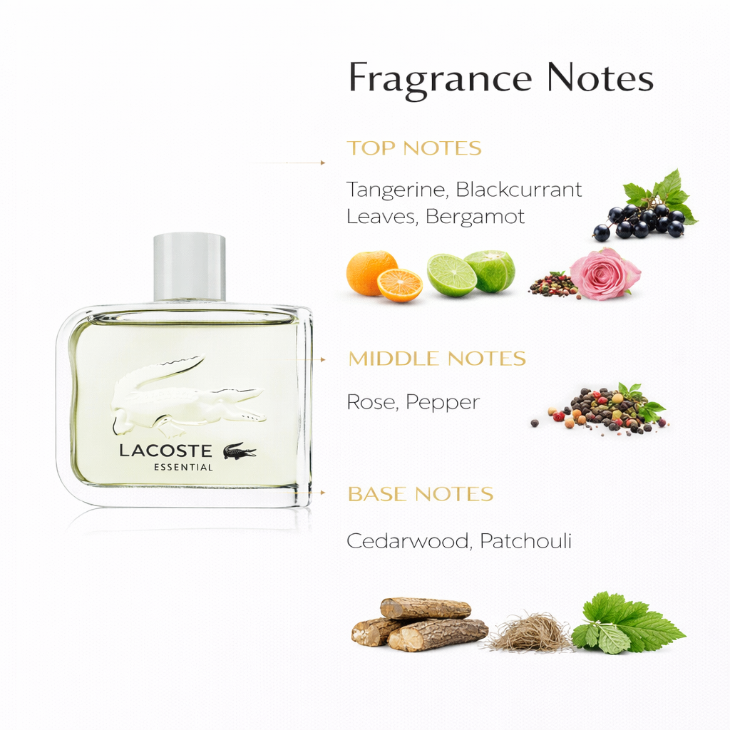 Lacoste Essential Eau de Toilette – Long-Lasting Woody Fresh Fragrance for Men