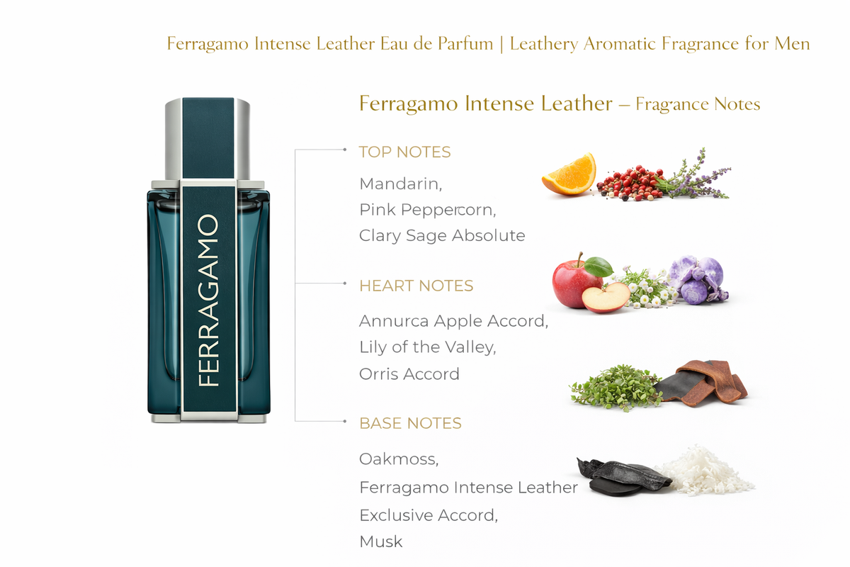 Ferragamo Intense Leather Eau de Parfum | Leathery Aromatic Fragrance for Men