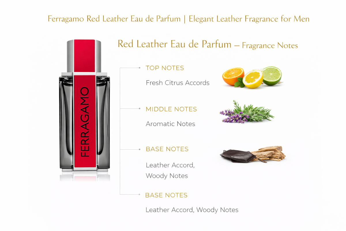 Ferragamo Red Leather Eau de Parfum | Elegant Leather Fragrance for Men